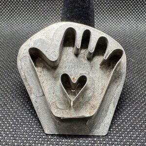 Vintage Tin Metal Primitive Style Heart Hand Cookie Cutter Shaped Brooch